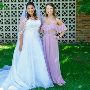 Cold-Shoulder Crinkle Chiffon Bridesmaid Dress